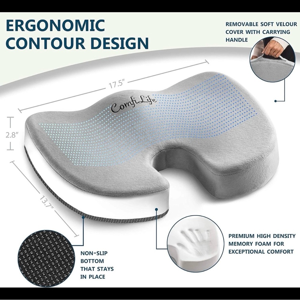 ComfiLife Premium Comfort Seat Cushion - Non-Slip Orthopedic Memory Foam julsale - Picture 6 of 10